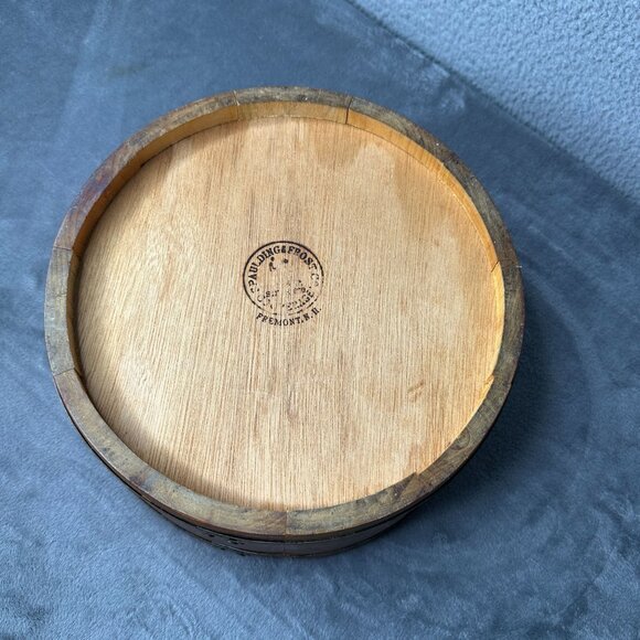 Vintage Paulding & Frost Wooden Popcorn Bowl Red Lined Kitschy Rustic Barrel 11" - Picture 5 of 9